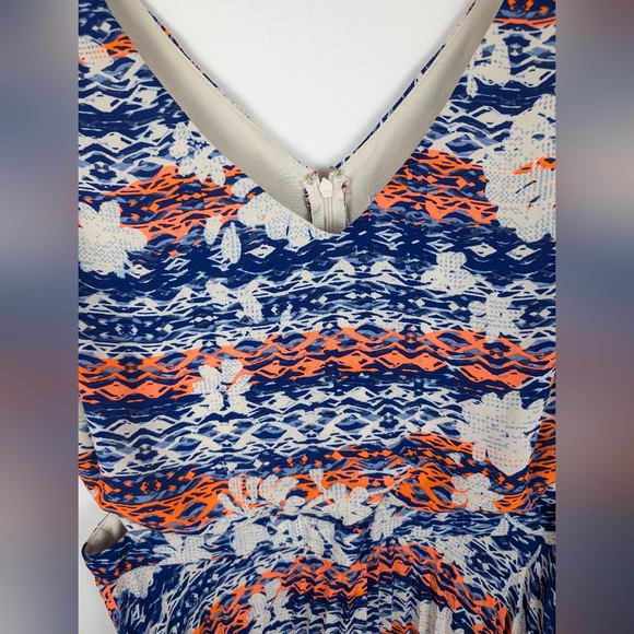 Charlotte Russe Flowy Side-Cutout Summer Dress Women's XL Orange Blue Pleated - Picture 2 of 6